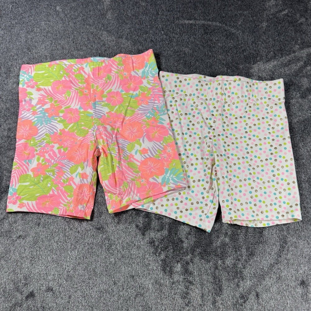 Tommy Bahama Girls Size 7/8 Pink Floral Polka Dot Casual Summer Shorts Lot 2pk